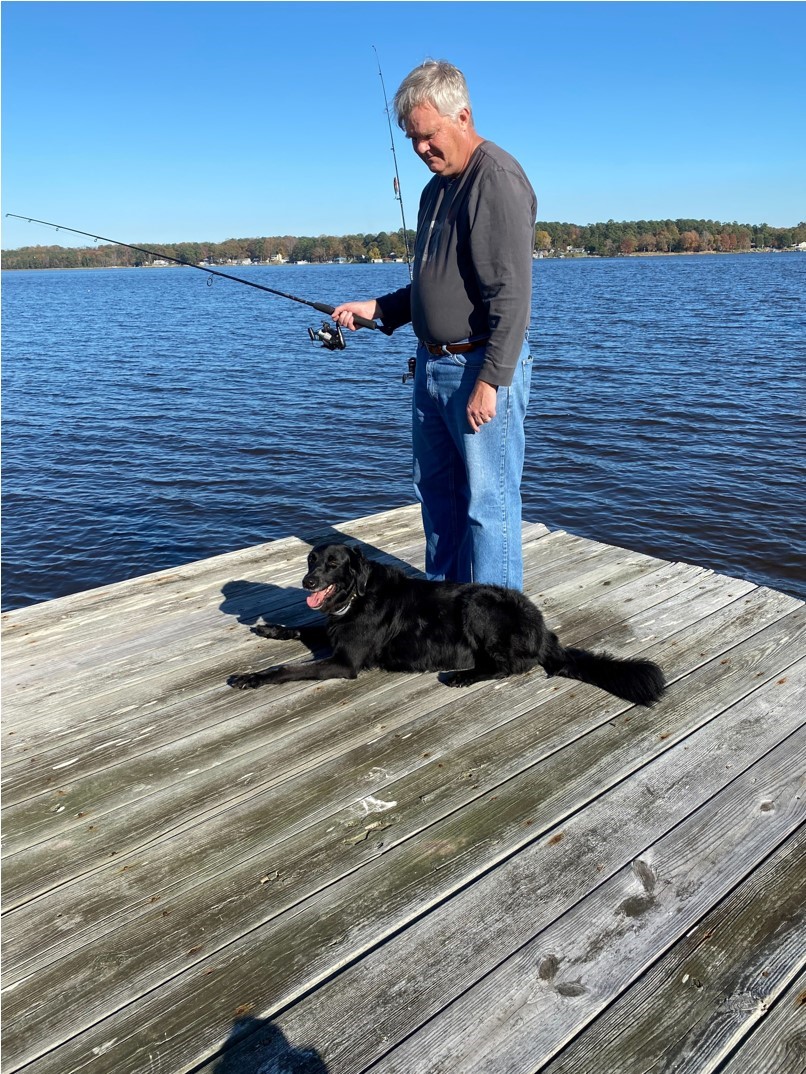 Mike Hagan Fishing with His Dog, Sydney (Brother-In-Laws Back Yard)